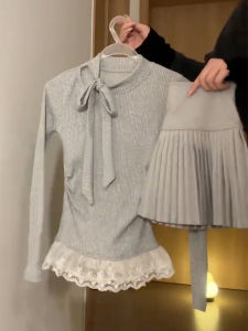 Gray Short Skirt Set Cute Mini Size Autumn Fashion Womens Clothing High Waist A-Line Dress Korean Style Commute Suitable for Daily Wear