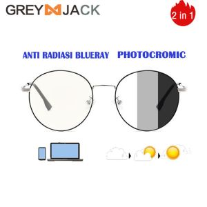 Grey Jack Kacamata Antiradiasi Blueray+Photocromic 2IN1 Korean Style Oval Metal Fashion Wanita & Pria Terbaru 19002