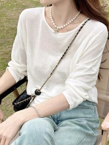 Ice Silk Long Sleeve Sunscreen Blouse Hollow Out Mid Length