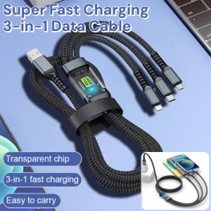 Transparent Luminous Super Fast Charging 3-in-1 Data Cable for iPhone Samsung Xiaomi Huawei Cellphone Original