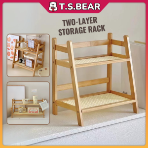 Japan Style Two-Tier Wooden Kitchen Storage Rack Table Rack Spice Cup Minimalist Shelf Desk Organizer Rak Dapur KH01