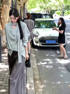 French Vintage Necktie Shirt Womens Loose Casual Slimming High-End Gentle Style Top Spring Autumn Seasonal Long Sleeve Blouse