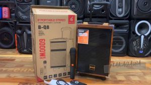 BAAB QUALITY B-Q8 6000W WOODEN KARAOKE TROLLEY HANDY WIRELESS HEAVY BIG SOUND SPEAKER FREE WIRELESS MIC