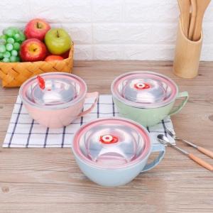 1 Pcs Instant Noodle Bowl Personal Stainless Steel With Lid Rice Box Breakfast Bowl Student Tableware Instant Noodle Cup