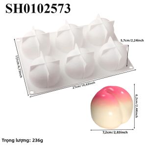 Khuôn Silicon Làm Bánh Mousse Đào Lớn 6 Ngăn Thân Thiện Với Môi Trường Hình Trái Cây Dùng Làm Bánh Sô Cô La Pudding Bánh Ngọt Pháp