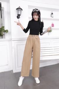 NEW [freesize]เอว26-31/สะโพก38-43/ยาว37/กางเกงแฟชั่นเกาหลี ผ้าใส่สบาย ไม่ร้อน ขากระบอกยาว เอวยางยืด