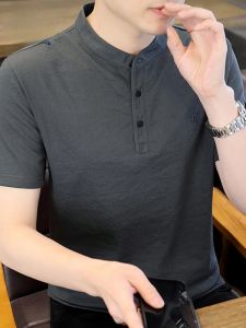 ROMON | Lormen Mens Polo Shirt Summer Linen Short Sleeve Casual Thin Cotton Linen Half Sleeve Leisure Top Fashionable Urban Style