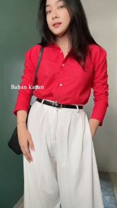 Kemeja Polos Wanita Atasan Casual Basic Lengan Panjang Cewek