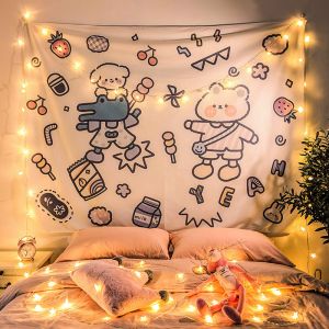 VIKAMA Hoạt Hình Dễ Thương Chó Và Gấu Treo Tường Thảm Thẩm Mỹ Boho Phòng Ngủ Trang Trí Phòng Khách Phòng Bé Gái Treo Polyester