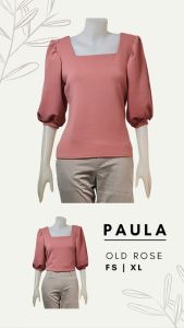 PLINKY - PAULA Women’s Neoprene Puff Sleeves Blouse Top - Square Neck Casual Formal Officewear - Small to Plus Size - Elegant Filipiniana - Perfect for Work Daily Wear Semi-Formal Events Corporate and Special Occasions Dust Blue White Sage Black