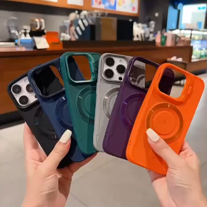 แบบแม่เหล็ก เคสโทรศัพท์มือถือ กันกระแทก พร้อมที่วางเลนส์ สําหรับ iPhone 11 13 15 16 14 12 Pro Max 13promax 15promax สีทึบพร้อมขาตั้ง