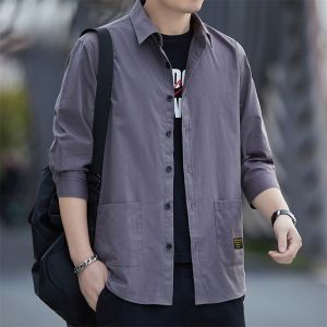 ROMON | เสื้อเชิ้ตแขนสั้นผู้ชายลำลองผ้าฝ้ายแท้ฤดูร้อนใหม่หลวมๆ ทรงสั้นสไตล์ทำงานสไตล์ยูนิเซ็กซ์ แจ็คเก็ตยีนส์แบบลำลอง