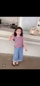 Oneset Setelan Anak Perempuan T-Shirt Bahan Katun & Celana Soft Jeans 2-8thn Baju Anak Korea Style