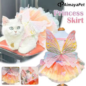 AIMAYAPET Pet Princess Clothes Kitten Thin Skirt Dog Cat Rainbow Butterfly Puffy Dress Dogs Skirt Summer Dresses