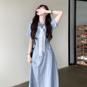 Karrar betsey | Summer French Style Elegance Fitting Blue Dress