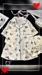 TX HOME ชุดนอนลายการ์ตูนเเฟชั่นใหม่ ชุดนอนผู้หญิงน่ารักๆ สินค้าขายดี แขนสั้น เสื้อคอปก เนื้อผ้านิ่ม พร้อมส่ง อก 24- 42 นิ้ว