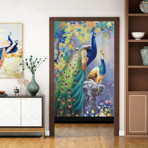 Vách Ngăn Phòng Tắm Họa Tiết Phượng Vải Cotton Lanh Kiểu Trung Quốc Không Cần Khoan Vách Ngăn Phòng Tắm Bằng Vải Phong Cách Trung Hoa