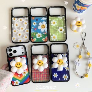 Magnetic Acrylic Hard Bottom Phone Case with Daisy Smiley Face Design for   15 pro 16 pro Max 12 13 Cartoon Protective Cover