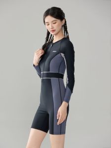 2025 New Womens One-Piece Conservative Slimming Long Sleeve Surfing Diving Suit Thermal Large Size Beachwear Swimming Costume