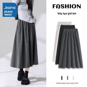 Jeanswest | Váy Midi Chữ A Cạp Cao Ôm Dáng Vải Mềm Xám Phong Cách Mới Xuân Hạ Thu Đông 2026