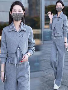 Bộ Đồ Thể Thao Hai Mảnh Thời Trang Xuân 2025 Cho Nữ Bộ Đồ Cotton Dài Tay Cổ Bẻ Thường Ngày Hợp Thời Trang