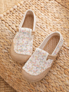 Old Beijing Cloth Shoes Womens Flats Classic Style Lightweight Non Slip Fisherman Shoes Breathable Linen Slip-on Bean Bag Embroidered Shoes