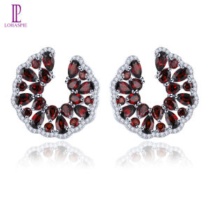 Lohaspie Jewelry Real 8 Carats Stud Earring Silver 925 Original Natural Garnet Stud Earring Red Gemstone Garnet Earring For Women Birthstone Gift Jewelry