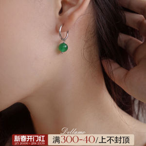 Dellamo Green Agate Multi-Wear Chinese Style Earrings Womens High-End Ear Jewelry Circle Fashionable Geometric Design