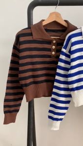 BL20285 Twisty Stripe Longsleeve Knit Blouse