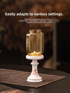 JISU | Floral Design Glass Candle Holder With Ceramic Base