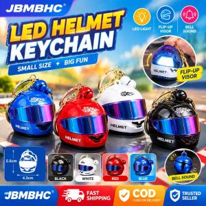 JBMBHC Mini 3D Motorcycle Helmet Keychain 5.6cm Electroplated Visor LED Light Keyfob Durable Metal Clasp Bell Decoration For Bike Backpack