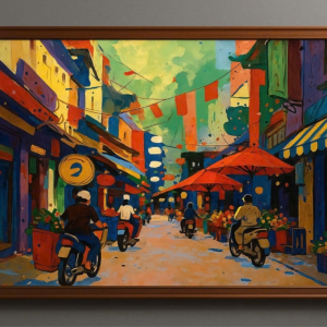 Tranh Nghệ thuật "Hà Nội Phố" VIETSMART ART - Acrylic trên toan vải 60 x 90cm