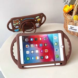 iPad Pro 11 - Air 4 5 6 M1 M2 M4 2024 2018 2020 2021 2022 Chip Soft Case Kid Casing Ring Standing Cover Rotate Bear Grip Slot Pen Coklat Brown