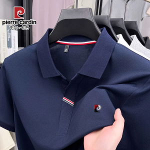 Pierre Cardin Summer New 100% Pure Cotton Polo Shirt Mens High-end Fold Collar Silk Luster Cotton Short Sleeve T-shirt