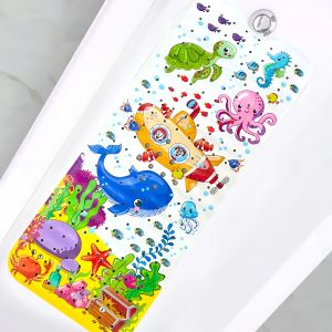 1pc Bath Mats 40x100cm / 16*40inch Cartoon Bathtub Mat Non Slip with Suction Cup Drain Holes Toddler Shower Mats PVC Bath Rug
