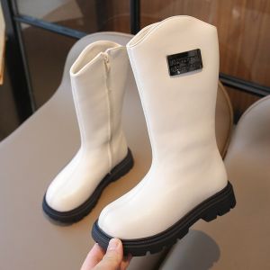 Giày Bốt Martin Trẻ Em 2024 Giày Bốt Cao Đến Đầu Gối Có Khóa Kéo Phía Sau Cho Bé Gái Giày Bốt Da Thời Trang Mùa Đông Cho Trẻ Em