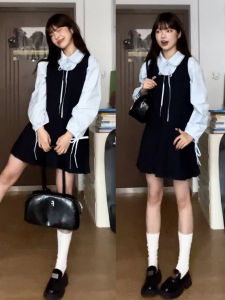 NIUVIES | Bộ Váy Sơ Mi Phong Cách Preppy Pháp Nhỏ Gọn Thu Đầu 2026 Hàng Mới Về