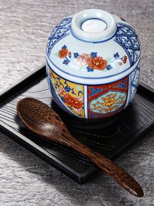 Japanese Style Ceramic Egg Cup with Lid Soup Bowl Dessert Water Egg Cup Tray Set Creative Cooking Utensils Dishwasher Safe