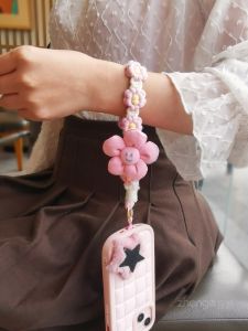 High-End Womens Phone Case with Woven Cotton Rope And Wool Mobile Phone Lanyard Daisy Flower Camera Strap Handbag Carrier