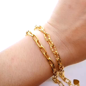 Rantai Tangan Sauh Paper Clip Fesyen Kosong Emas 916 Yon Hing