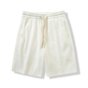 Designer Heavyweight Washed Cotton Linen Blend Mens Summer New Pure Color Elastic Waist Cool Feeling Short Pants Casual Trousers