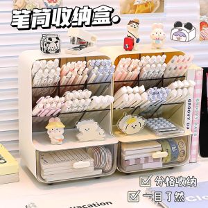 Large Capacity Angle Insertion Pen Holder Storage Box Office Desk Children Girls Pen Bucket Stationery Organizer Plastic