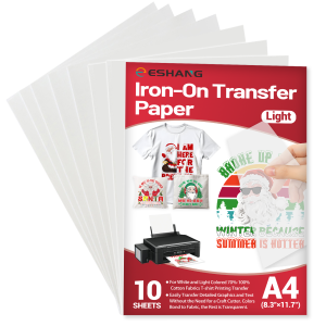 5/10/20 Pcs Iron-On Heat Transfer Paper for Light Fabric A4 Size Inkjet & Laser Printing & Drawing DIY T-shirts 8.3×11.7 Inch