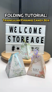 Store Age 50pcs Triangular Pyramid Candy Box Wedding Doorgift Gift Box Kahwin Candy Box with Ribbon