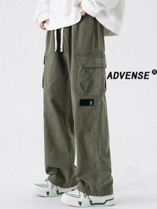 กางเกงขายาวทรงหลวมสไตล์อเมริกัน ADVENSE ดีไซน์ย้อนยุค ทรงตรง กางเกงขายาวสำหรับใส่ทำงาน ผ้าฝ้ายผสม