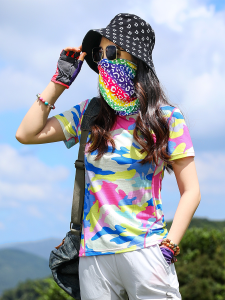 Outdoor Ice Silk Camouflage Quick-Drying T-shirt Womens Short-Sleeved Stretch Breathable Sports Running Hiking Quick-Drying Clothes WOMENS Half Sleeve Summer