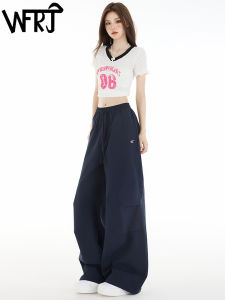 Quick Dry High Waist Loose Fit Womens Workwear Sport Pants Thin Style Autumn 2025 Casual Trousers American Style Dark Blue