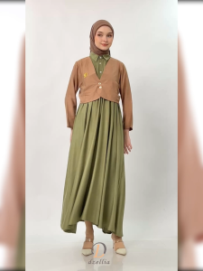 Dzellia - ALINA gamis lebaran 2025 model gamis lengan panjang muslimah SET BLAZER terbaru bahan rayon twill JUMBO L XL XXL