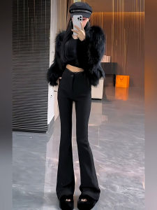 plus Size Fleece Lined Bootcut Pants Womens Slim Fit Thickened Warm Casual High Waist Straight Leg Pants Autumn Winter New Style