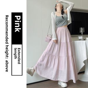 Black High Waist A-Line Mini Skirt Womens Summer New Style Slimming Midi Length Fairy Cake Skirt Korean Style Polyester Fiber